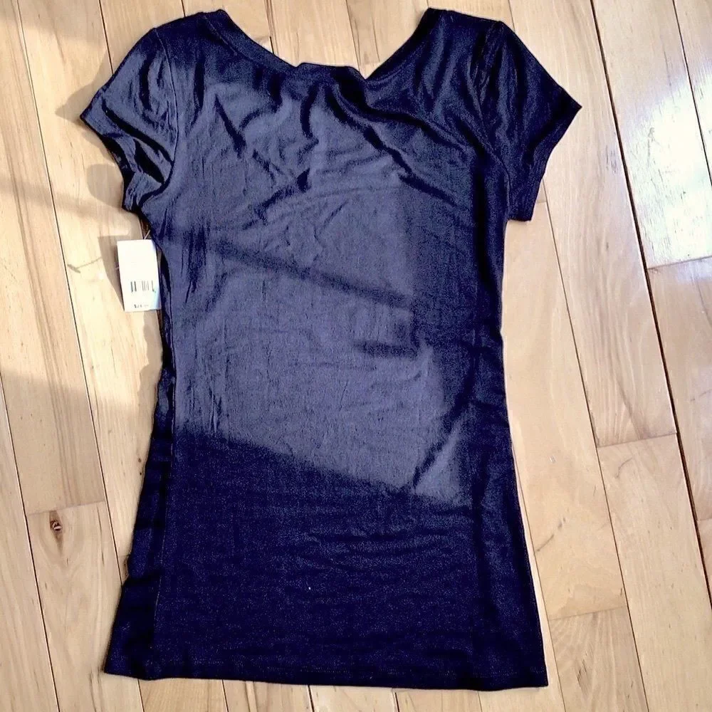 LIME BLUE SCOOP NECK BLACK TEE L NWT